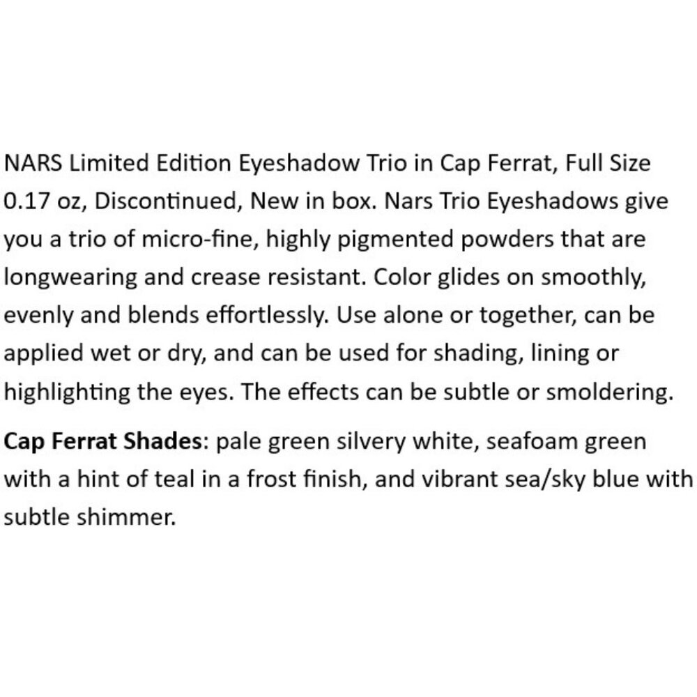 NARS Eyeshadow Trio Green & Blue Cap Ferrat Boxed - Picture 2 of 4